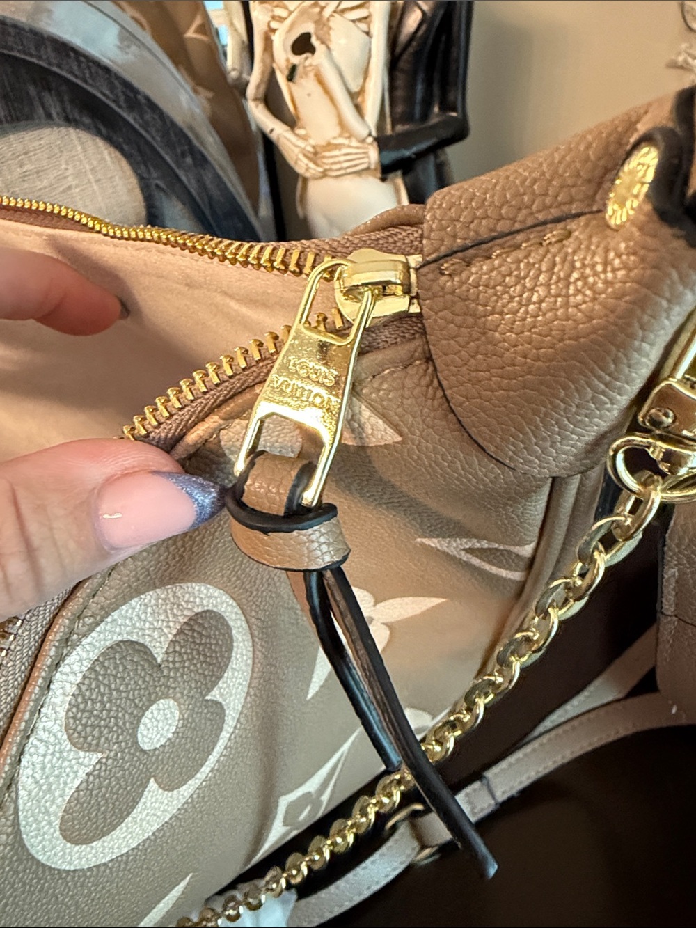 Inspired Monogram Crescent Shoulder Crossbody Bag with Gold Chain - Picture 5 of 10